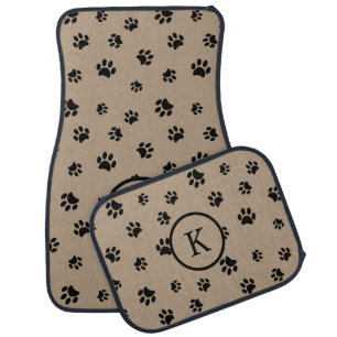 Black Paw Prints Pattern Monogram Beige Car Floor Mat
