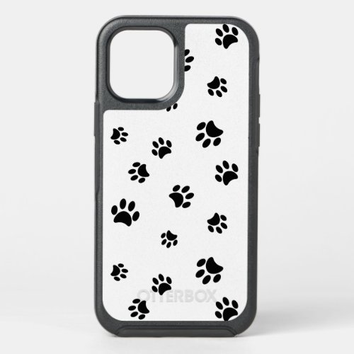 Black Paw Prints Pattern OtterBox Symmetry iPhone 12 Case