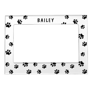 Black Paw Prints Pattern Personalized Magnetic Frame