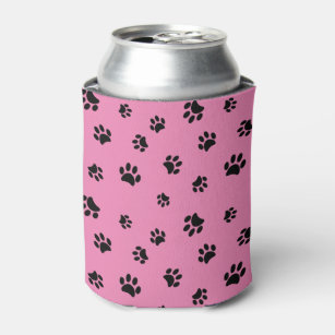 Black Paw Prints Pattern with Pink Background Can Cooler