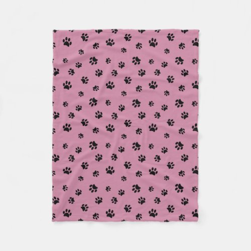 Black Paw Prints Pattern with Pink Background Fleece Blanket