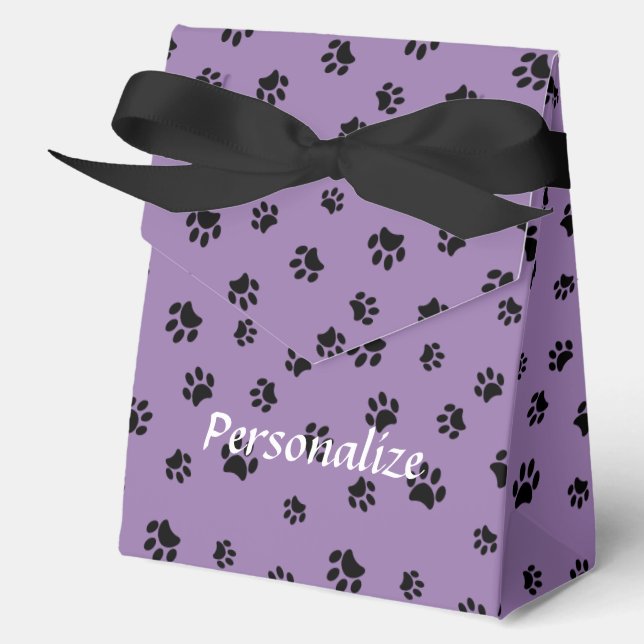 Black Paw Prints Pattern with Purple Background Favor Boxes (Front)