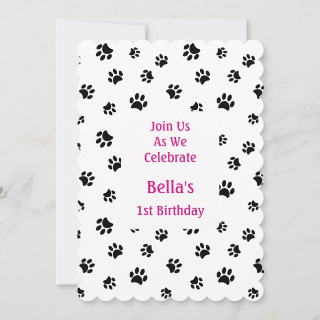 Black Paw Prints Pet Birthday Invitation (Front)