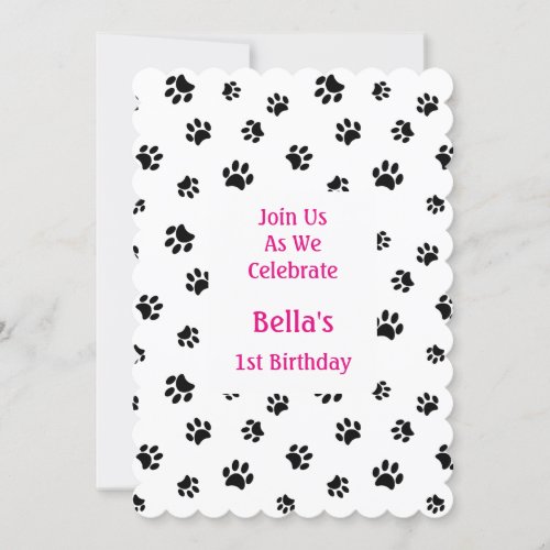 Black Paw Prints Pet Birthday Invitation