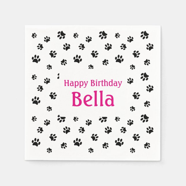 Black Paw Prints Pet Birthday Party Napkins (Front)