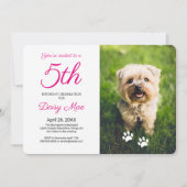 Black Paw Prints Pet Birthday Photo Invitation (Front)