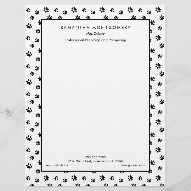 Black Paw Prints Pet Sitter Letterhead (Front)