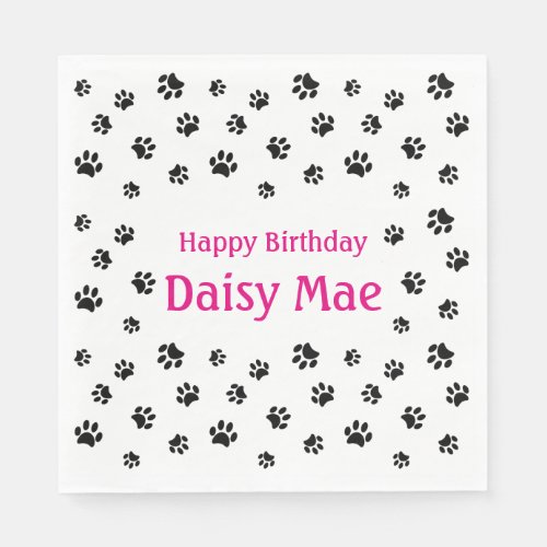 Black Paw Prints Pink Pet Birthday Party Napkins