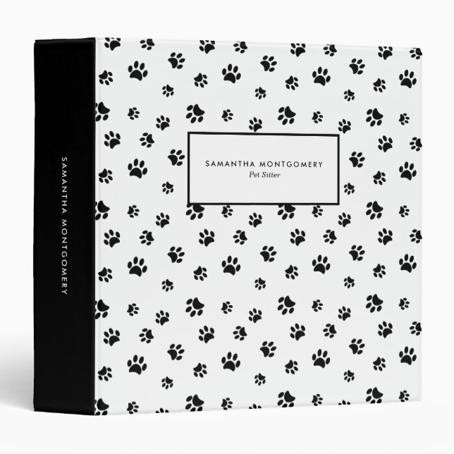 Black Paw Prints Professional Pet Sitter 3 Ring Binder (Front/Spine)