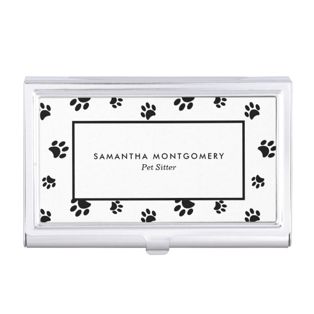 Black Paw Prints Professional Pet Sitter Business Card Case (Front)