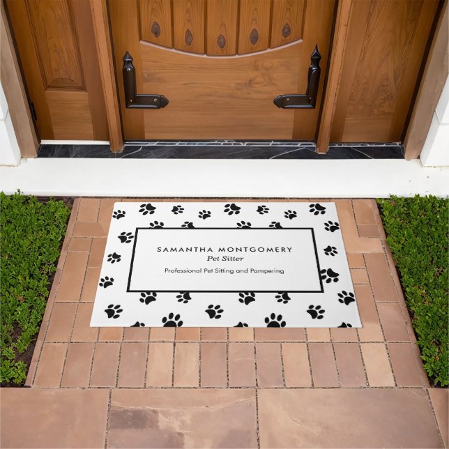 Black Paw Prints Professional Pet Sitter Business Doormat (Outdoor)