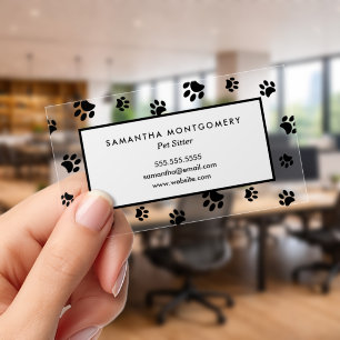 Black Paw Prints Professional Pet Sitter Clear Business Cards