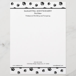 Black Paw Prints Professional Pet Sitter Letterhead