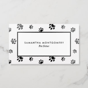 Black Paw Prints Professional Pet Sitter Raised Spot UV Business Card