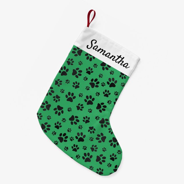 Black Paw Prints Small Christmas Stocking (Front (Hanging))