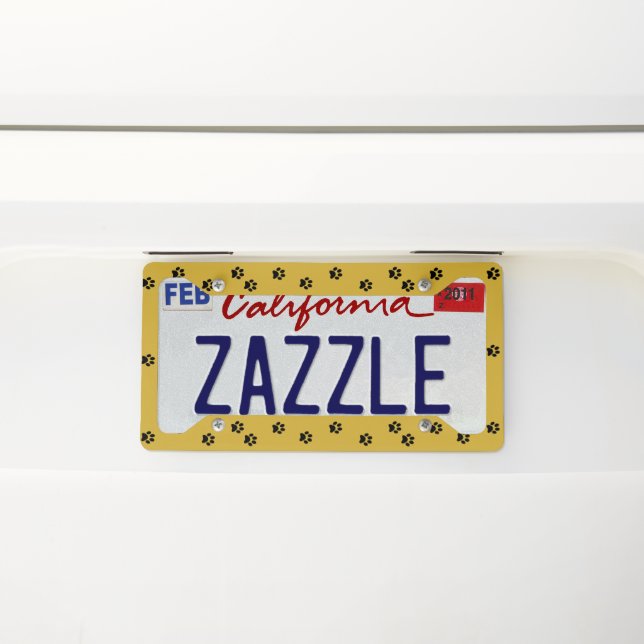 Black Paw Prints Tan Dog Cat License Plate Frame (On Car)