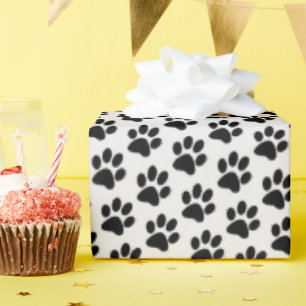 Black Paw Prints Wrapping Paper