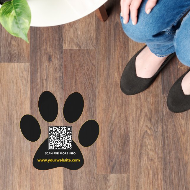 Black Pawprint, Modern Dog QR Code / Animal Floor Decals (Floor)