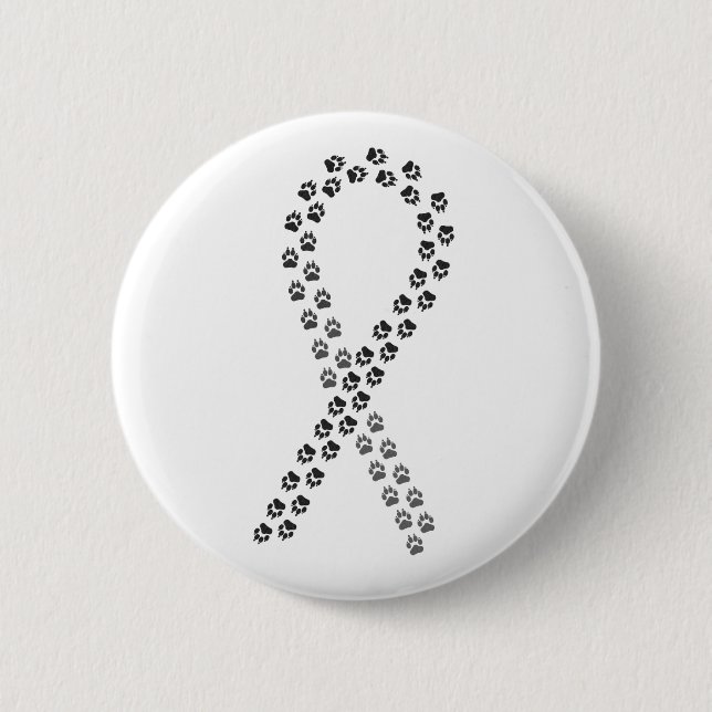 Black Pawprint Ribbon Pinback Button (Front)