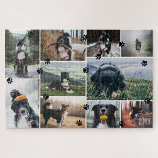 Black Paws Add Year 10 Pet Photo Collage Jigsaw Puzzle