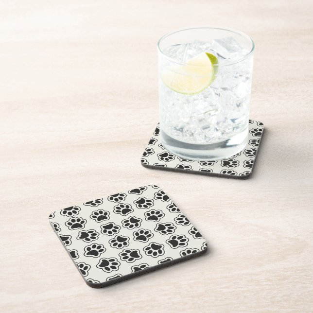 Black Paws, Dog Paws, Cat Paws, Outline Beverage Coaster (Right Side)