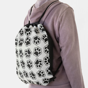 Black Paws, Dog Paws, Cat Paws, Outline Drawstring Bag