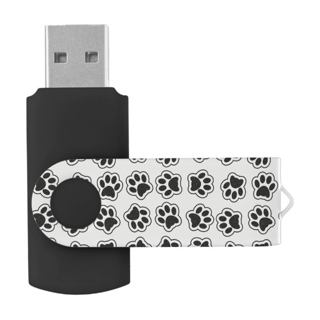 Black Paws, Dog Paws, Cat Paws, Outline Flash Drive (Opened)