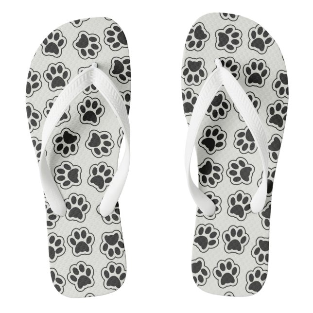 Black Paws, Dog Paws, Cat Paws, Outline Flip Flops (Footbed)