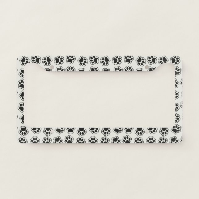 Black Paws, Dog Paws, Cat Paws, Outline License Plate Frame (Front)
