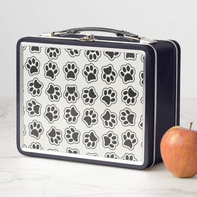 Black Paws, Dog Paws, Cat Paws, Outline Metal Lunch Box (In Situ)