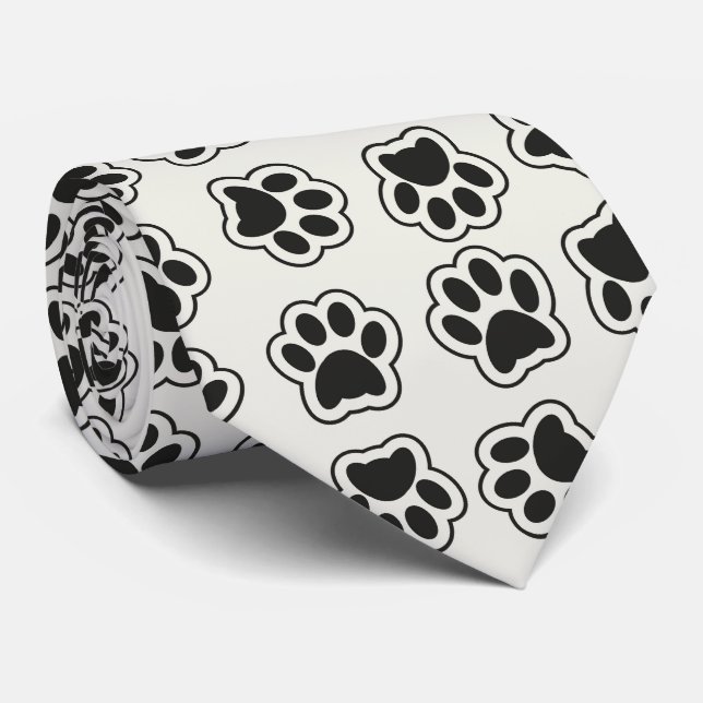 Black Paws, Dog Paws, Cat Paws, Outline Neck Tie (Rolled)