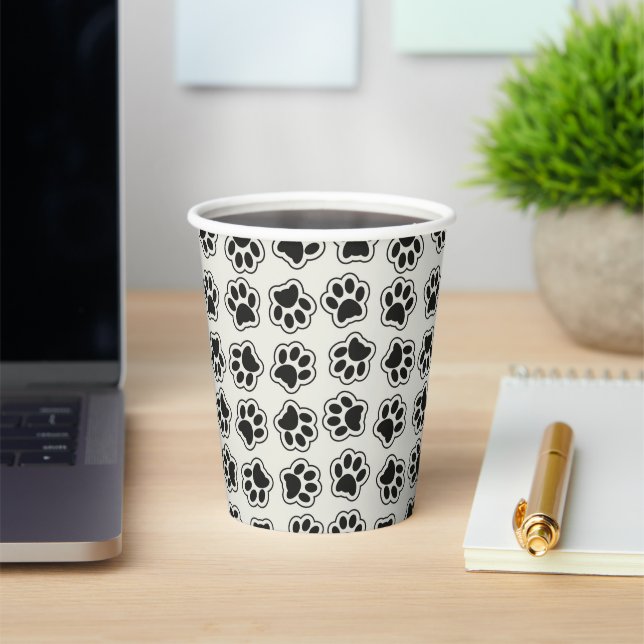 Black Paws, Dog Paws, Cat Paws, Outline Paper Cups (Insitu)