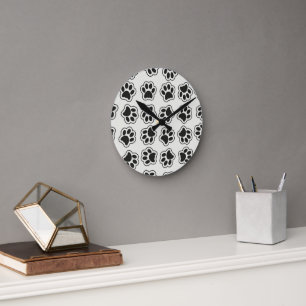 Black Paws, Dog Paws, Cat Paws, Outline Round Clock
