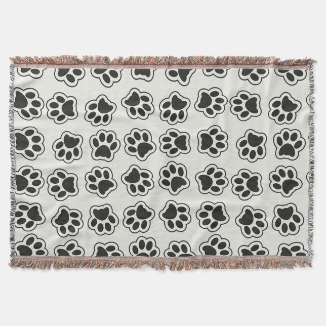 Black Paws, Dog Paws, Cat Paws, Outline Throw Blanket (Front)