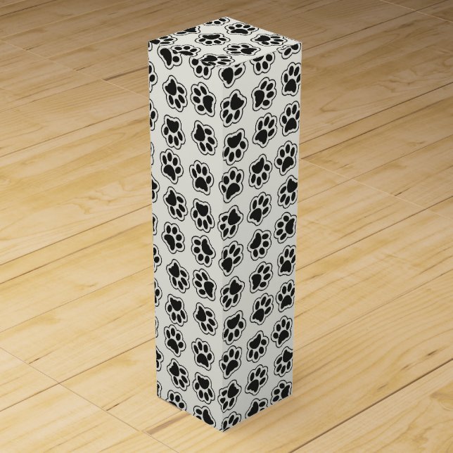 Black Paws, Dog Paws, Cat Paws, Outline Wine Box (Front)