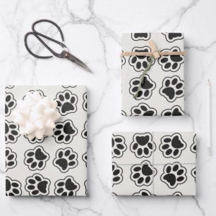 Black Paws, Dog Paws, Cat Paws, Outline Wrapping Paper Sheets