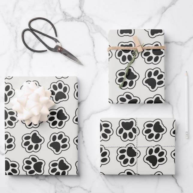 Black Paws, Dog Paws, Cat Paws, Outline Wrapping Paper Sheets (Front)