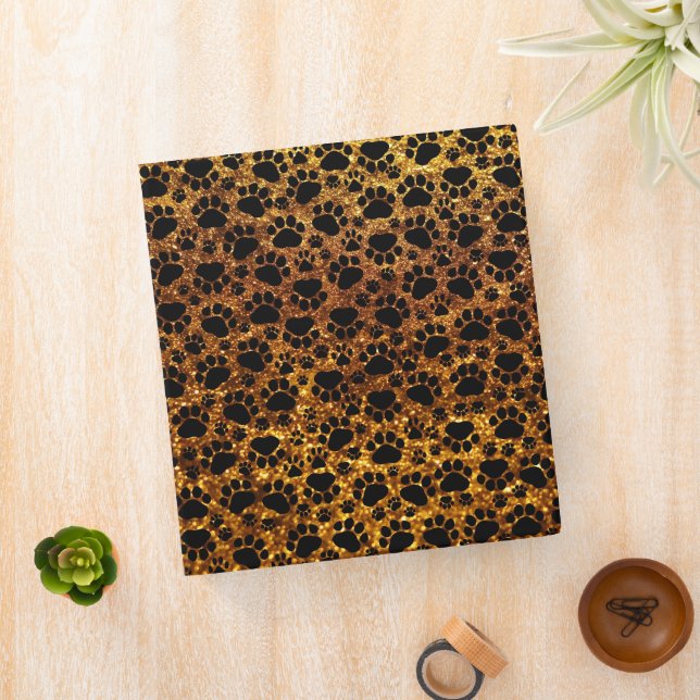 Black Paws, Gold Glitter, Dog Paws, Animal Paws 3 Ring Binder (In Situ)