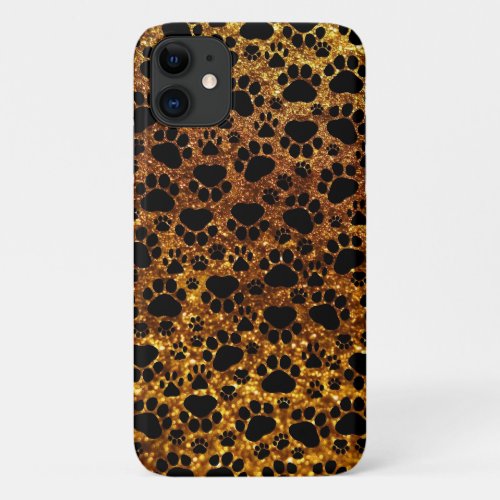 Black Paws Gold Glitter Dog Paws Animal Paws iPhone 11 Case