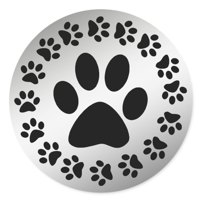 BLACK PAWS ON SILVER ROUND STICKERS