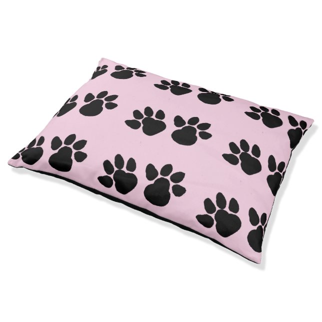 Black Paws Pink and Black Outdoor Large Dog bed (Angled)