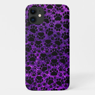 Black Paws, Purple Glitter, Dog Paws, Animal Paws iPhone 11 Case