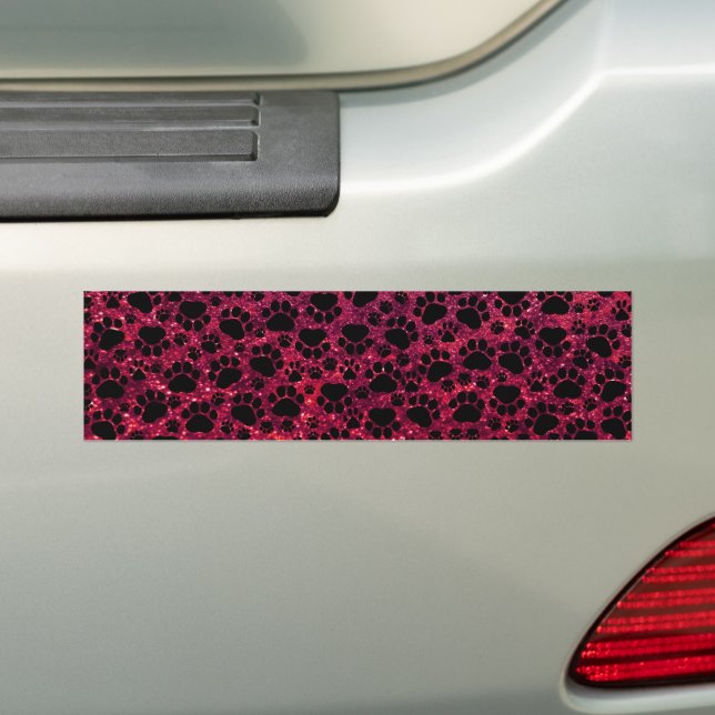 Black Paws, Red Glitter, Dog Paws, Animal Paws Bumper Sticker (On Car)