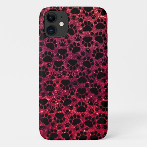 Black Paws Red Glitter Dog Paws Animal Paws iPhone 11 Case