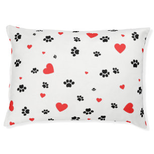Black Paws Red Hearts Pet Bed