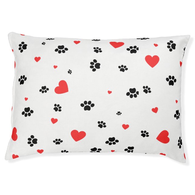 Black Paws Red Hearts Pet Bed (Front)