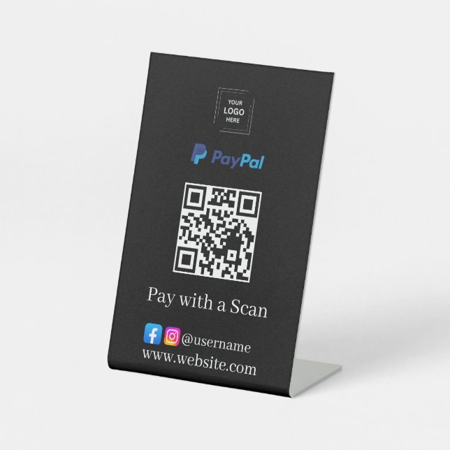Black PayPal QR Code Scan to Pay Pedestal Sign (Front)