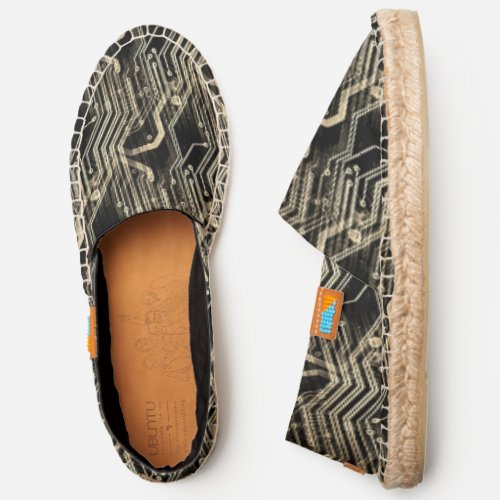 Black PCB Pattern Quirky Abstract Electronic Geek Espadrilles