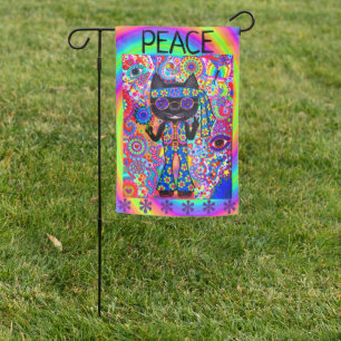 Black Peace Hippie Cat Purple Shades Funny Cute Garden Flag
