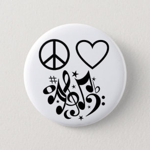 Black Peace Sign Red Heart Musical Harmony Pinback Button